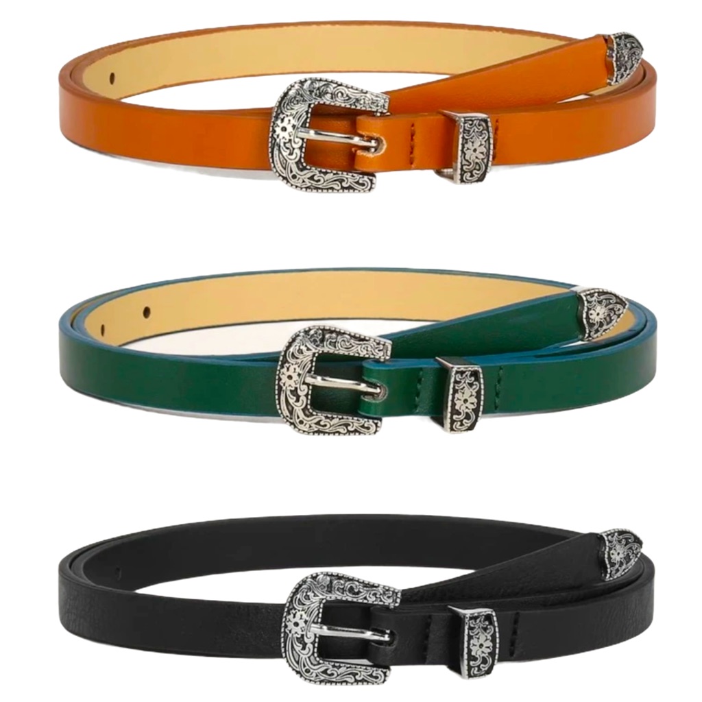 Bundle 3 Western Belts Faux Leather Ornate Buckles